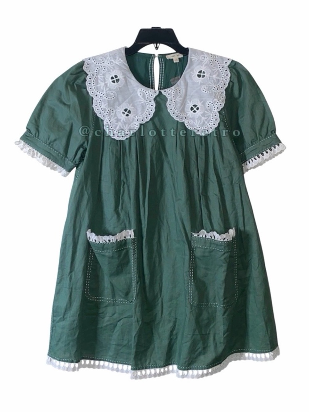 Just Me • Green Mini Dress with White Lace Collar